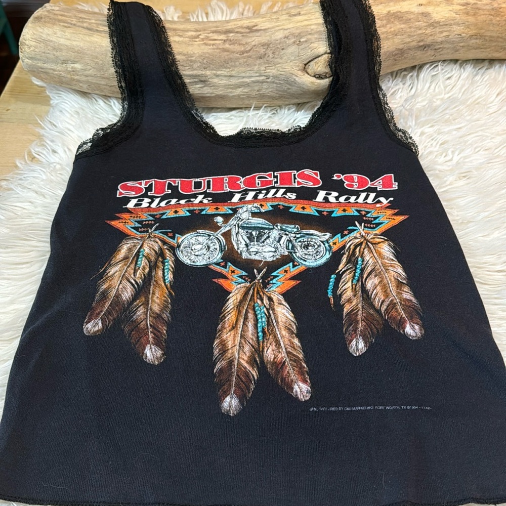 Vintage 1994 Sturgis 3D emblem lace edge tank top